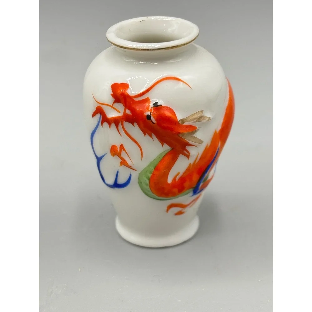 Vintage K.L. Japan Miniature Porcelain Dragon Bud Vase Urn Relief 2.5